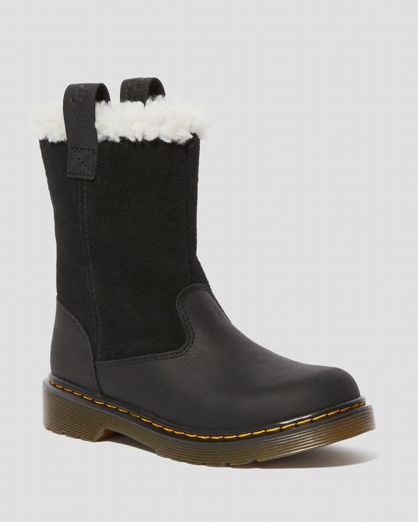 Dr Martens Dětské Kotníkové Boty Junior Fur-lined Juney Černé, CZ-204169